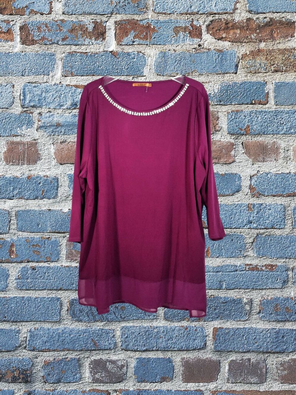 Belldini  Purple Ladies Top with Rhinestones on Neckline Size 3x